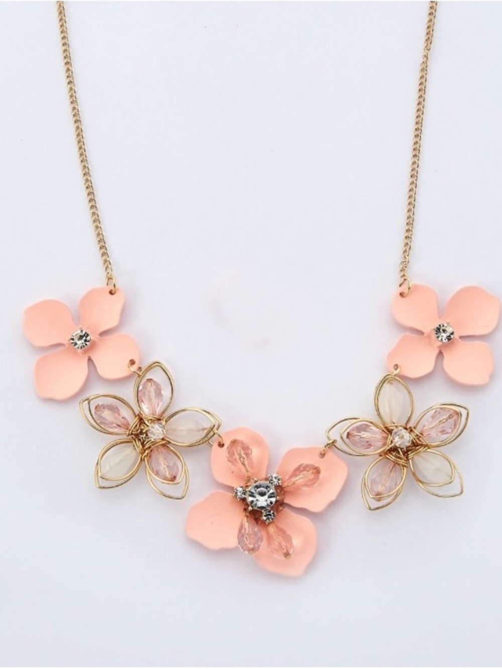 NWT Ashley Cooper Gold Plated Peach & Pink Flower Necklace